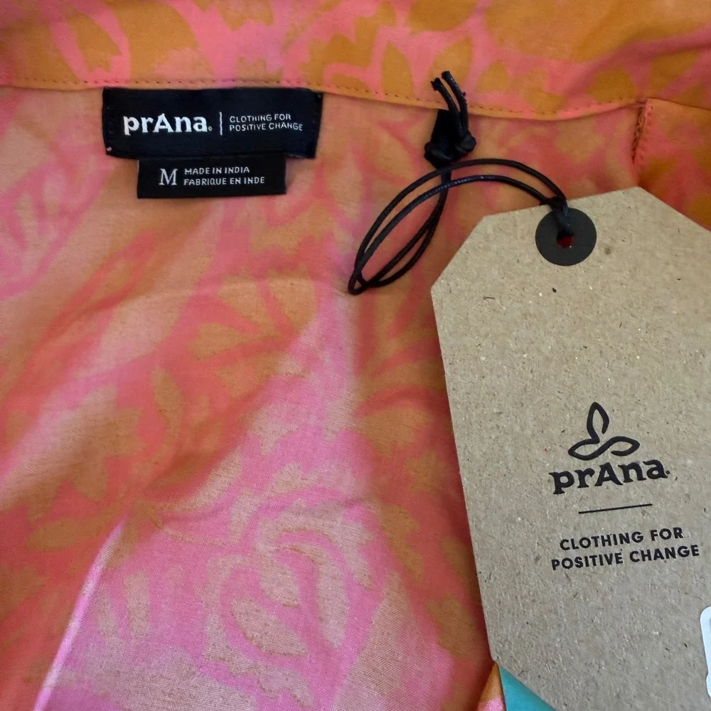 prAna Iguala Top Fresca Flora Fauna Pink Orange Floral Button Down Cropped M NEW - Picture 6 of 10